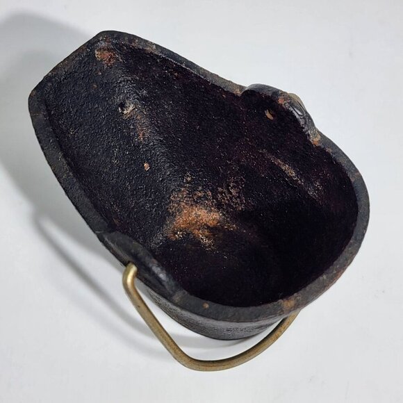 Hand Painted Cast Iron Miniature Bucket With Bird Design with Brass Handle VTG - Picture 9 of 10